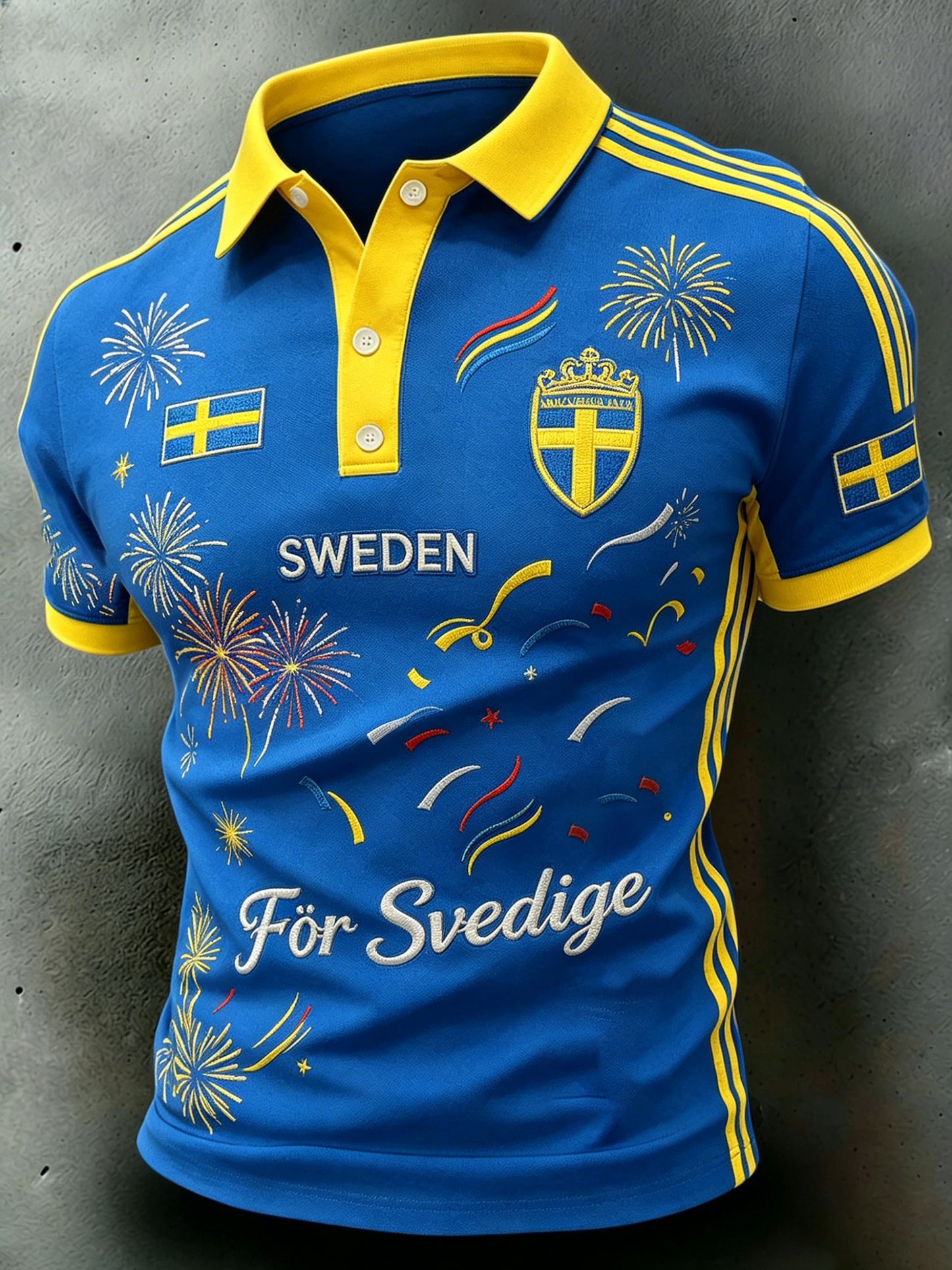 Men's national short-sleeved day polo with contrast embroidery and print details