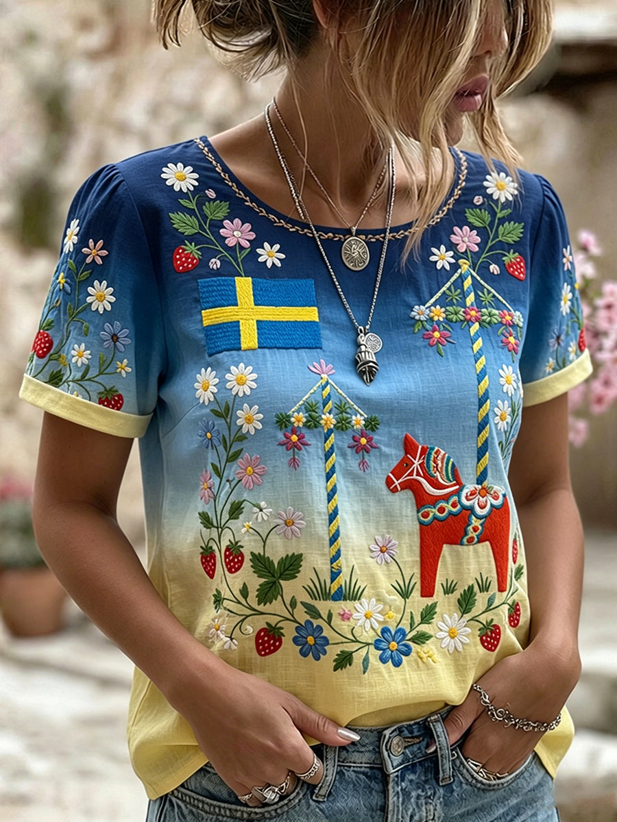 Retro Midsummer Festival Art Print Relaxed T-Shirt