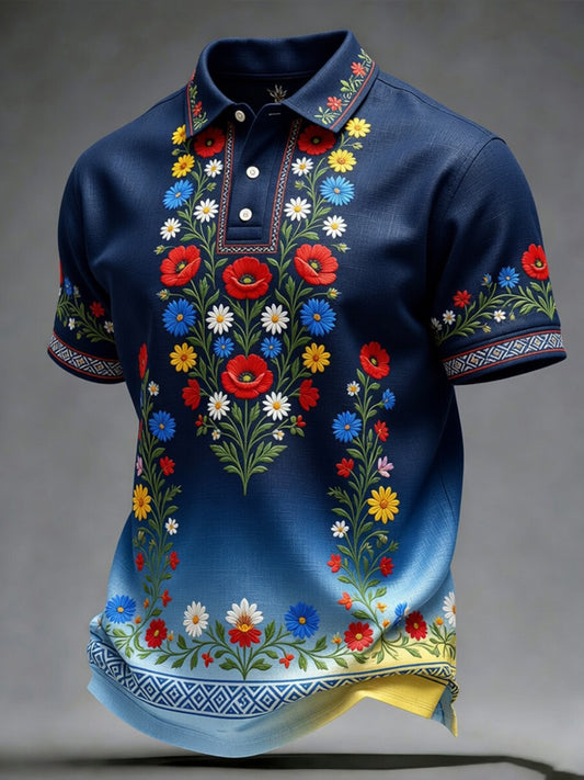 Retro Midsummer Party Art Print Casual Polo Shirt