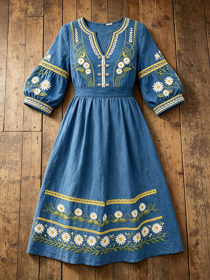 Women's Sweden Floral Print Linen Dresses
