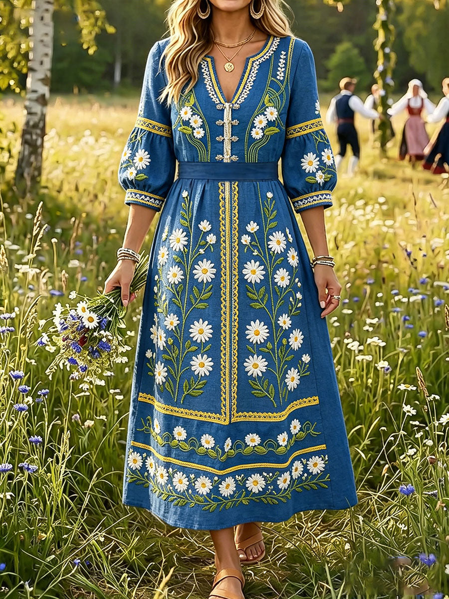 Women's Sweden Floral Print Linen Dresses