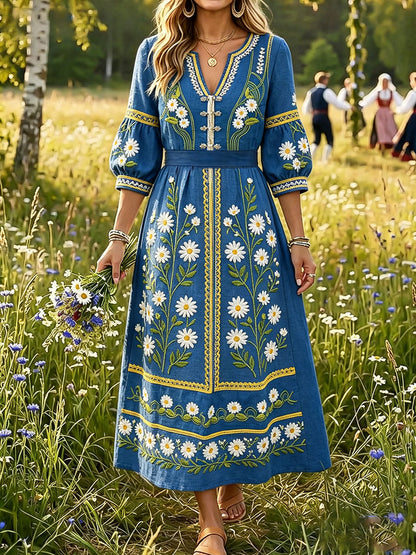 Women's Sweden Floral Print Linen Dresses