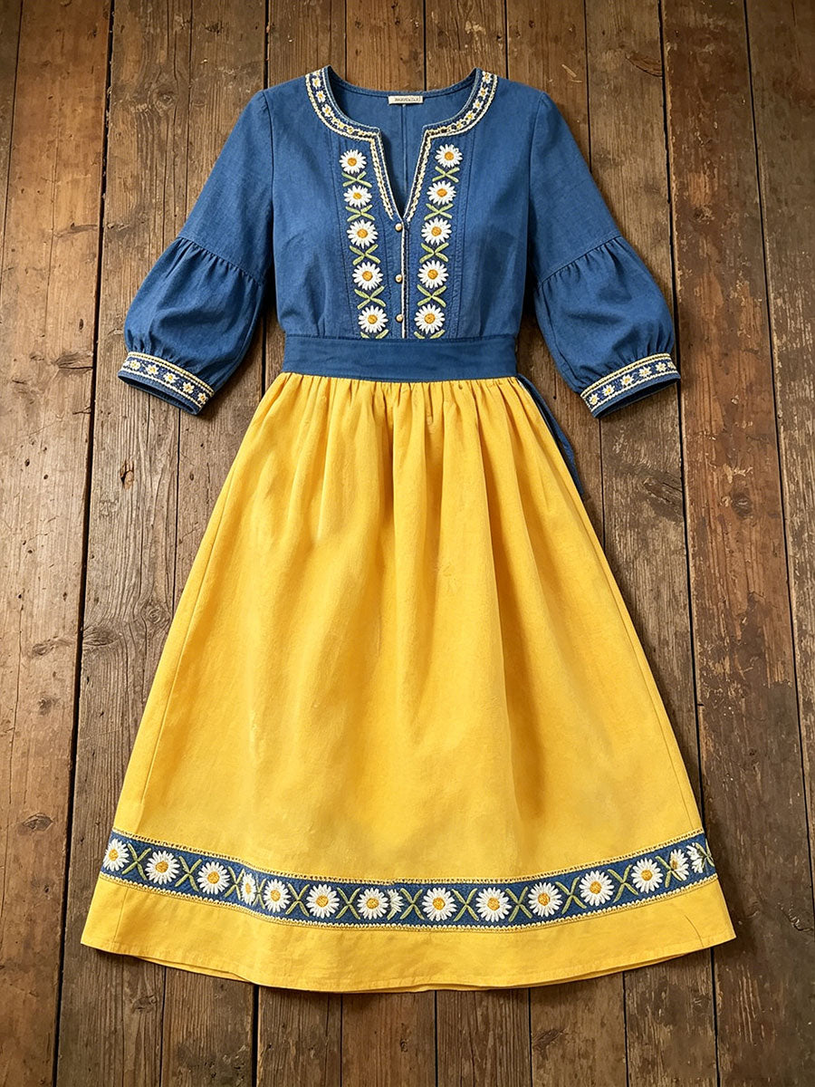 Women's Swedish Floral Print Linen Dresses