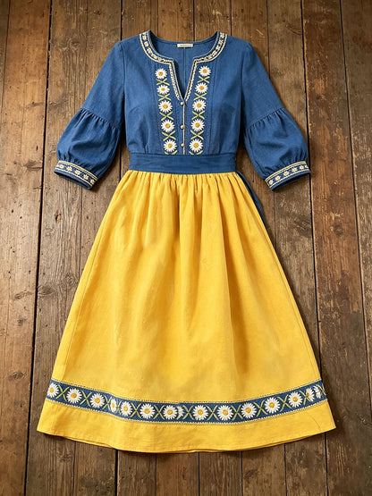 Women's Swedish Floral Print Linen Dresses