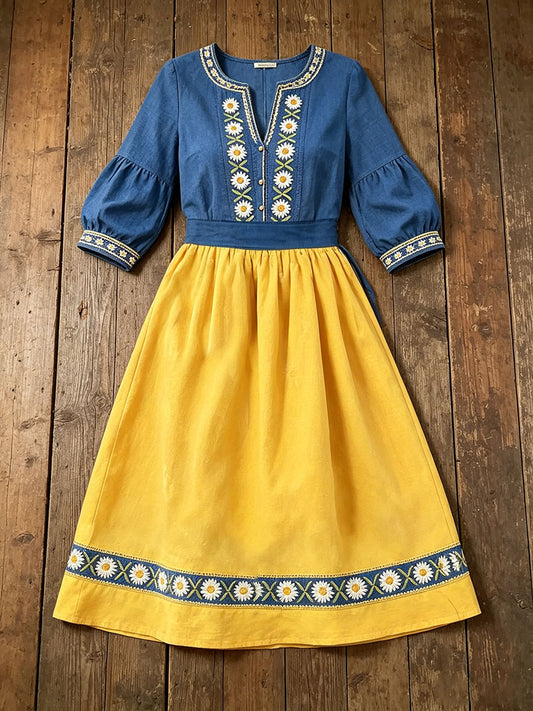 Women's Swedish Floral Print Linen Dresses