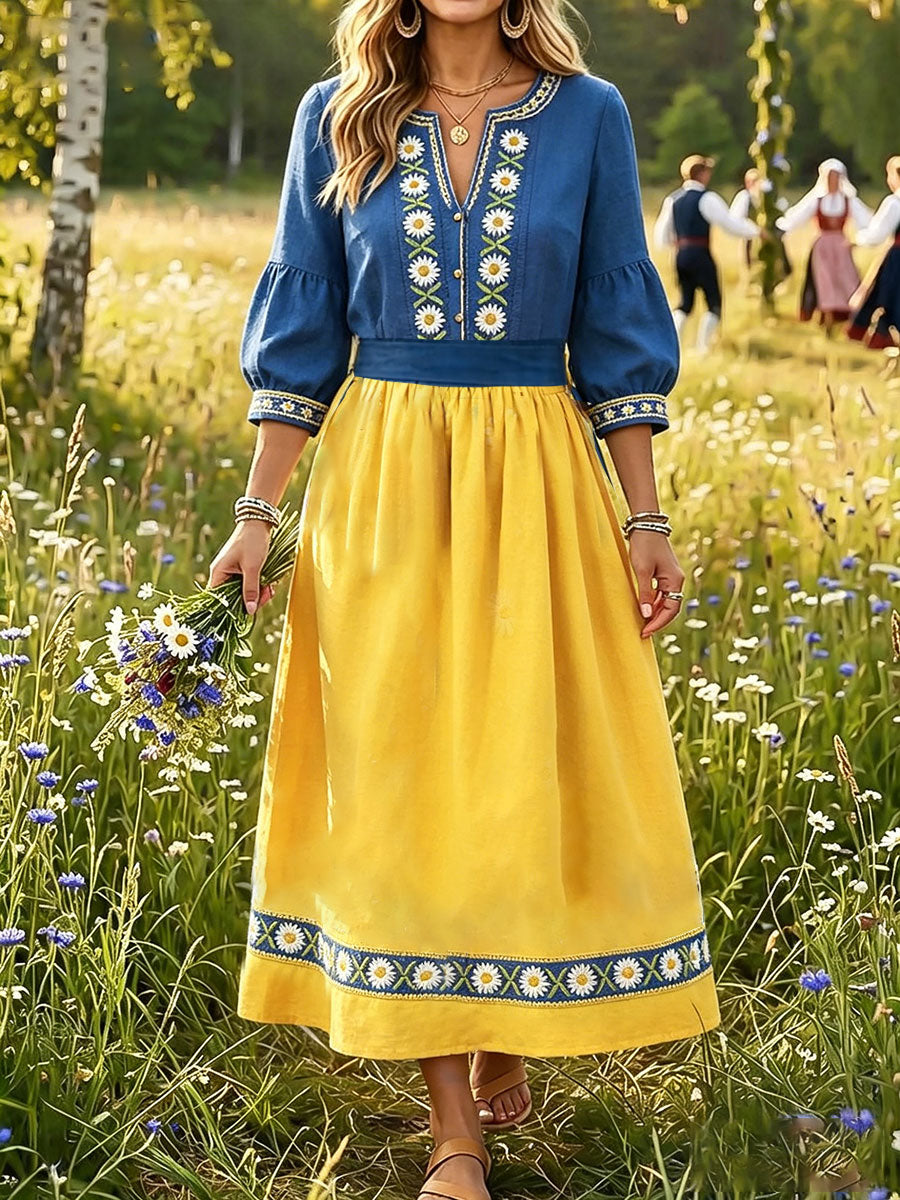 Women's Swedish Floral Print Linen Dresses