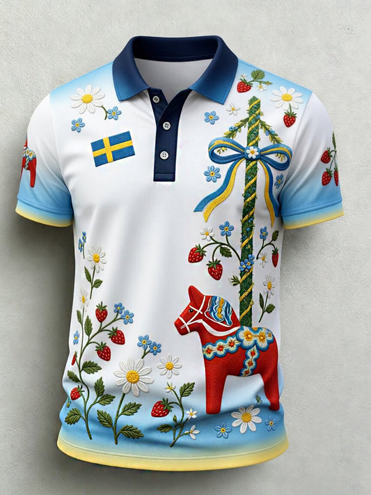 Retro Midsummer Party Art Print Casual Polo Shirt