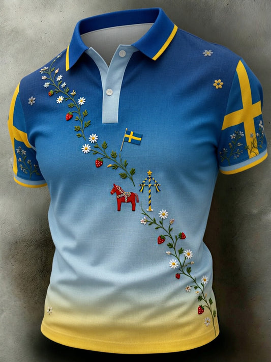 Retro Midsummer Party Art Print Casual Polo Shirt
