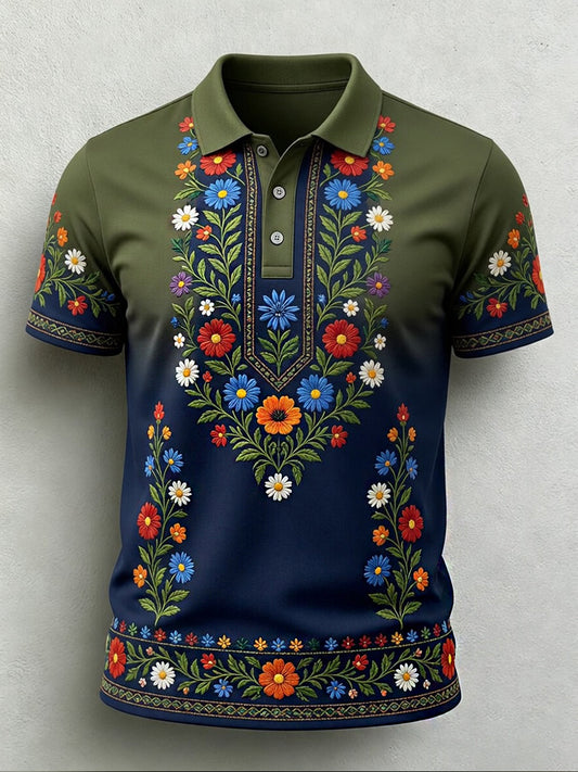 Retro Midsummer Party Art Print Casual Polo Shirt