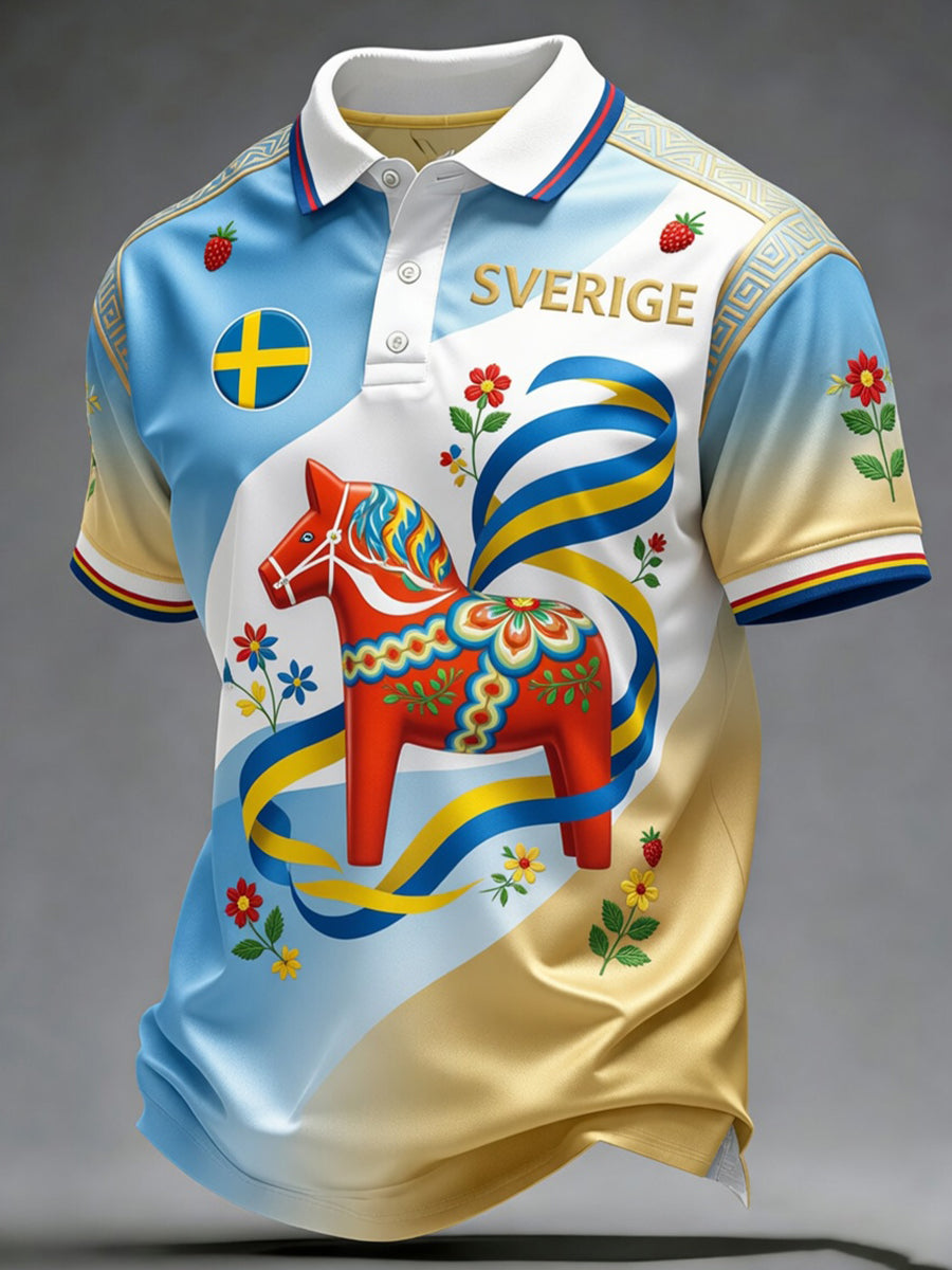 Retro midsommarfest konsttryck avslappnad polotröja