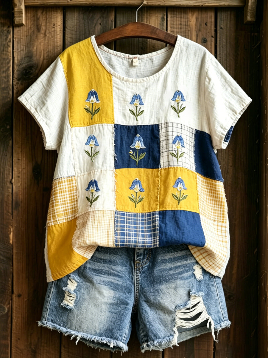 Women's knitted sweater with Swedish text about plants and flowers, relaxed style