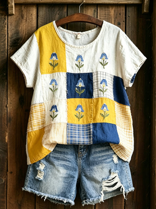 Women's knitted sweater with Swedish text about plants and flowers, relaxed style