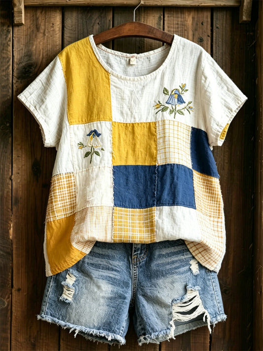 Women's knitted sweater with Swedish text about plants and flowers, relaxed style