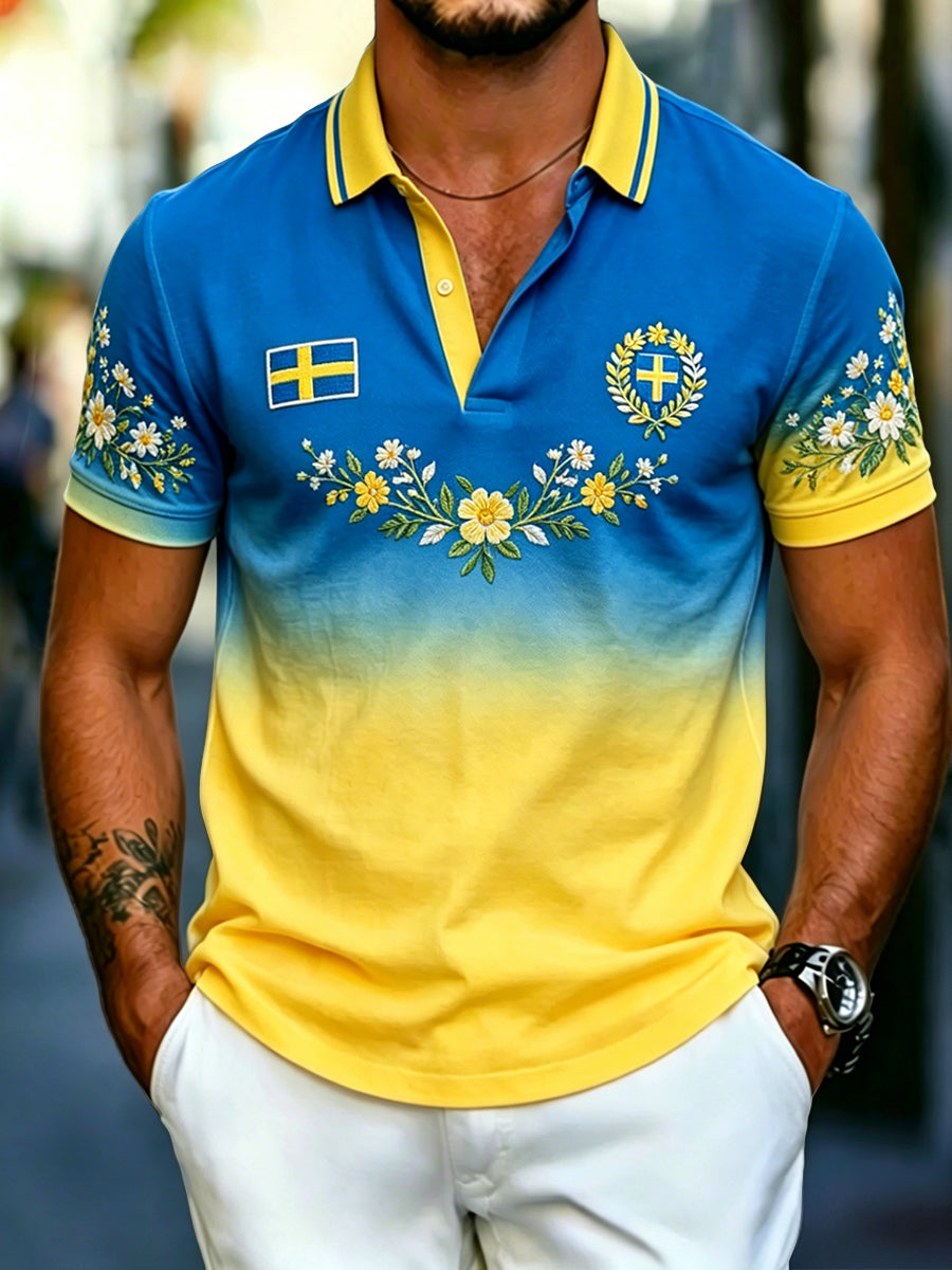 Men's Retro Swedish Midsummer Graduated Casual Polo Shirt