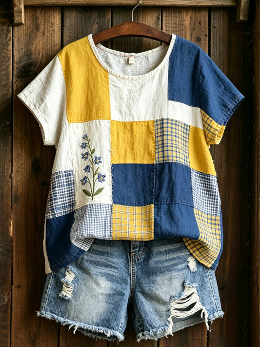 Women's knitted sweater with Swedish text about plants and flowers, relaxed style