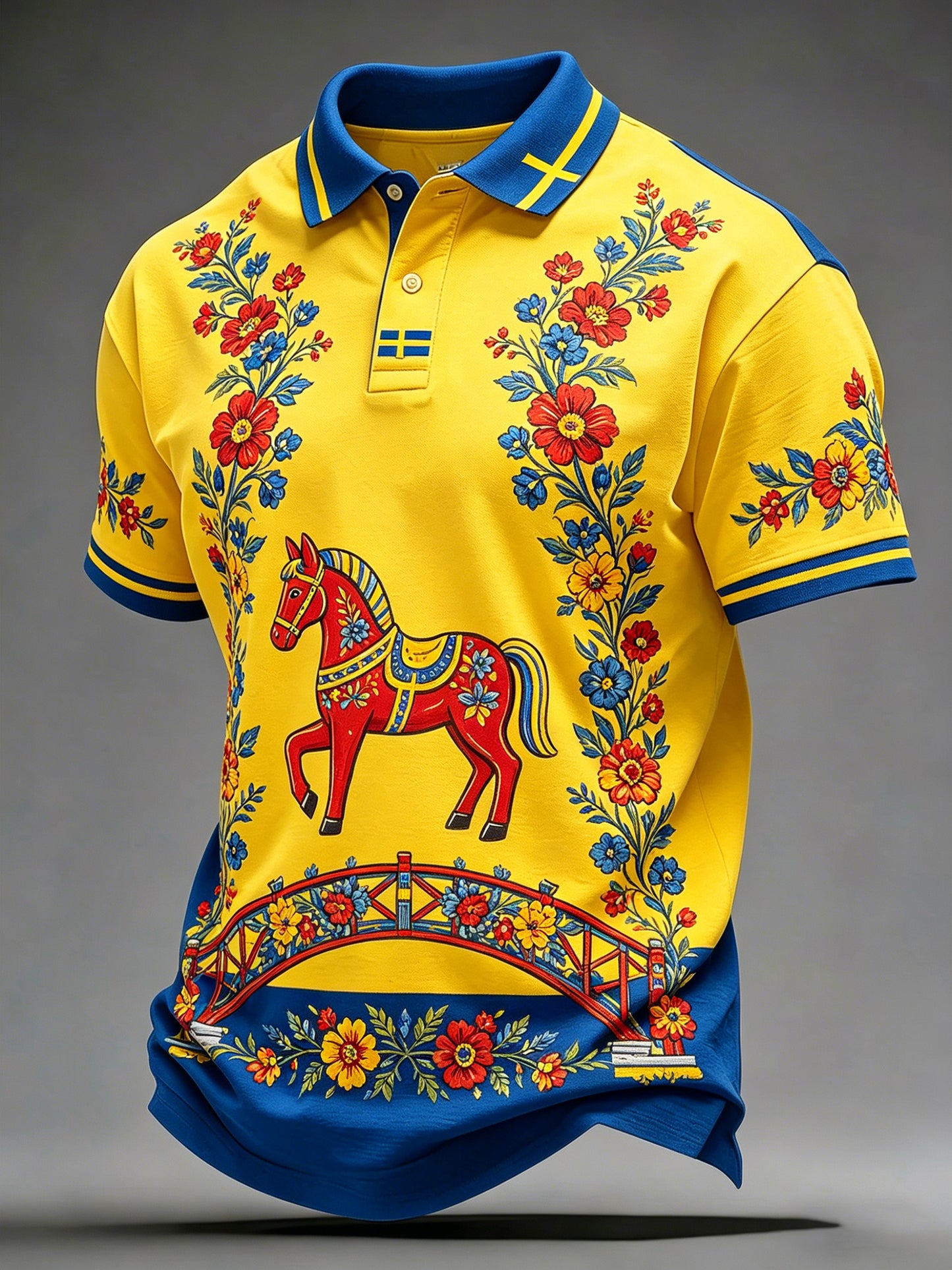 Men's Polo Shirt with Art Print – Swedish Midsummer Festival