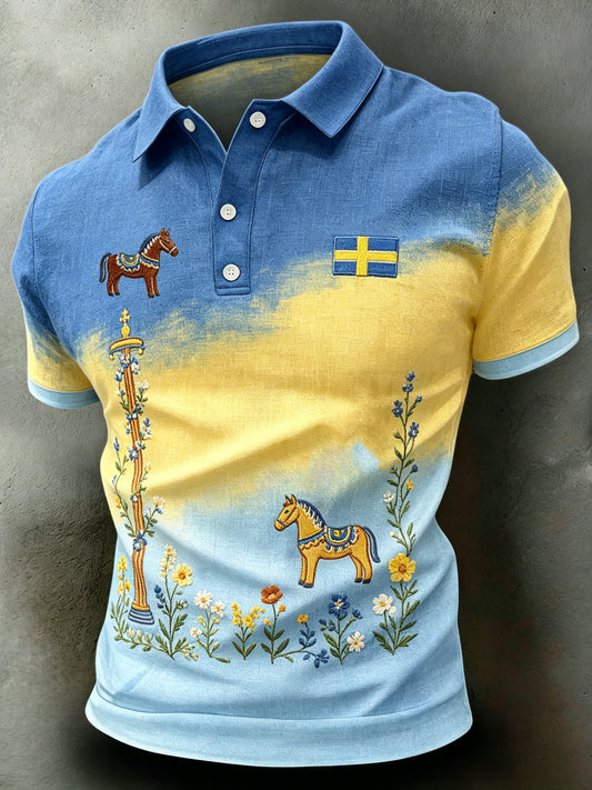 Mäns svenska midsommarfestival Konst-Print Polo tröja