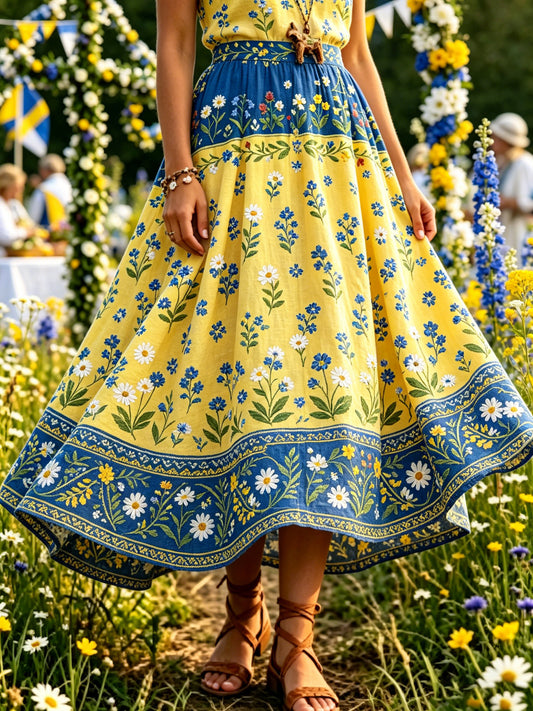 Damer Svensk midsommarfest konsttryck kjol