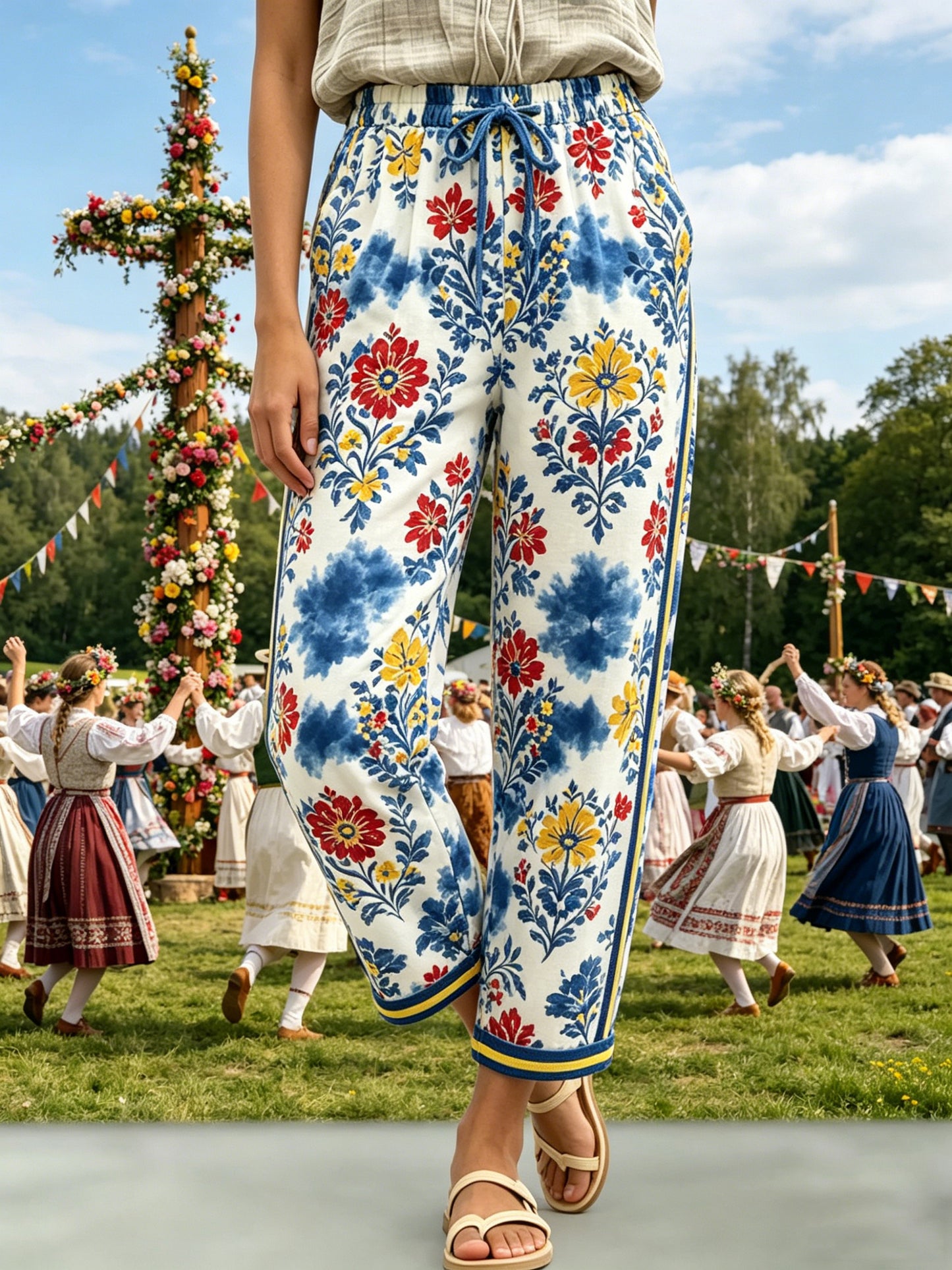 Ladies' Swedish Midsummer Festival Art Print Trousers