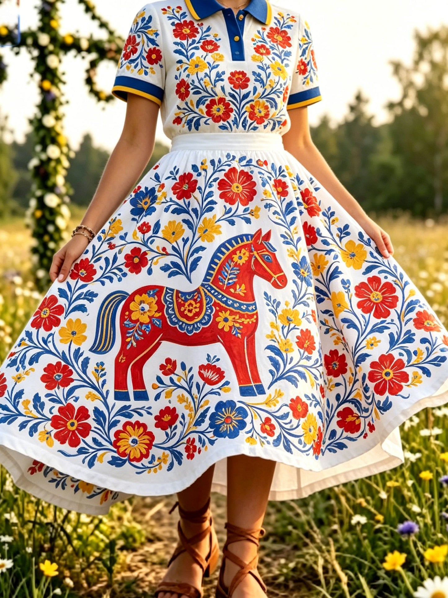 Ladies' Swedish Midsummer Festival Art Print Skirt