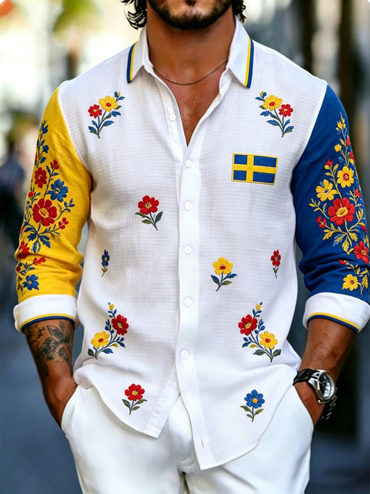 Herrkläder Svensk midsommarfest konsttryck långärmad tröja