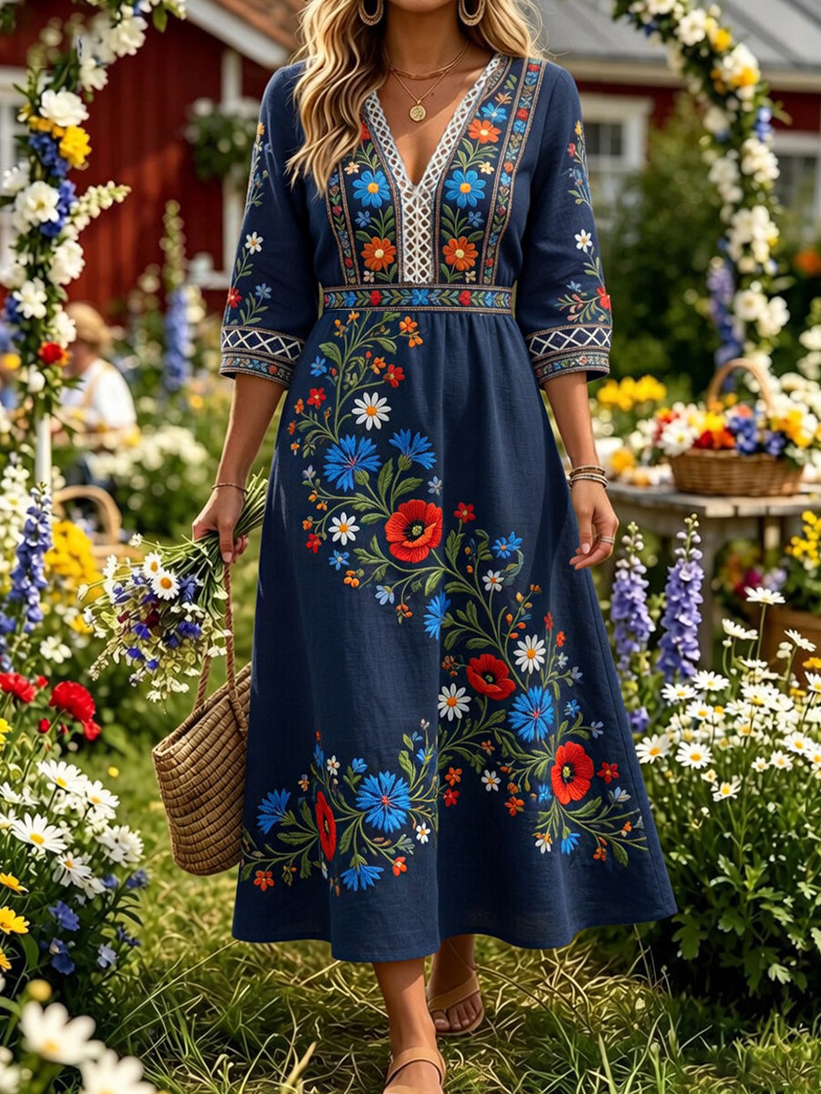 Retro Midsummer Festival Art Print Casual Dress