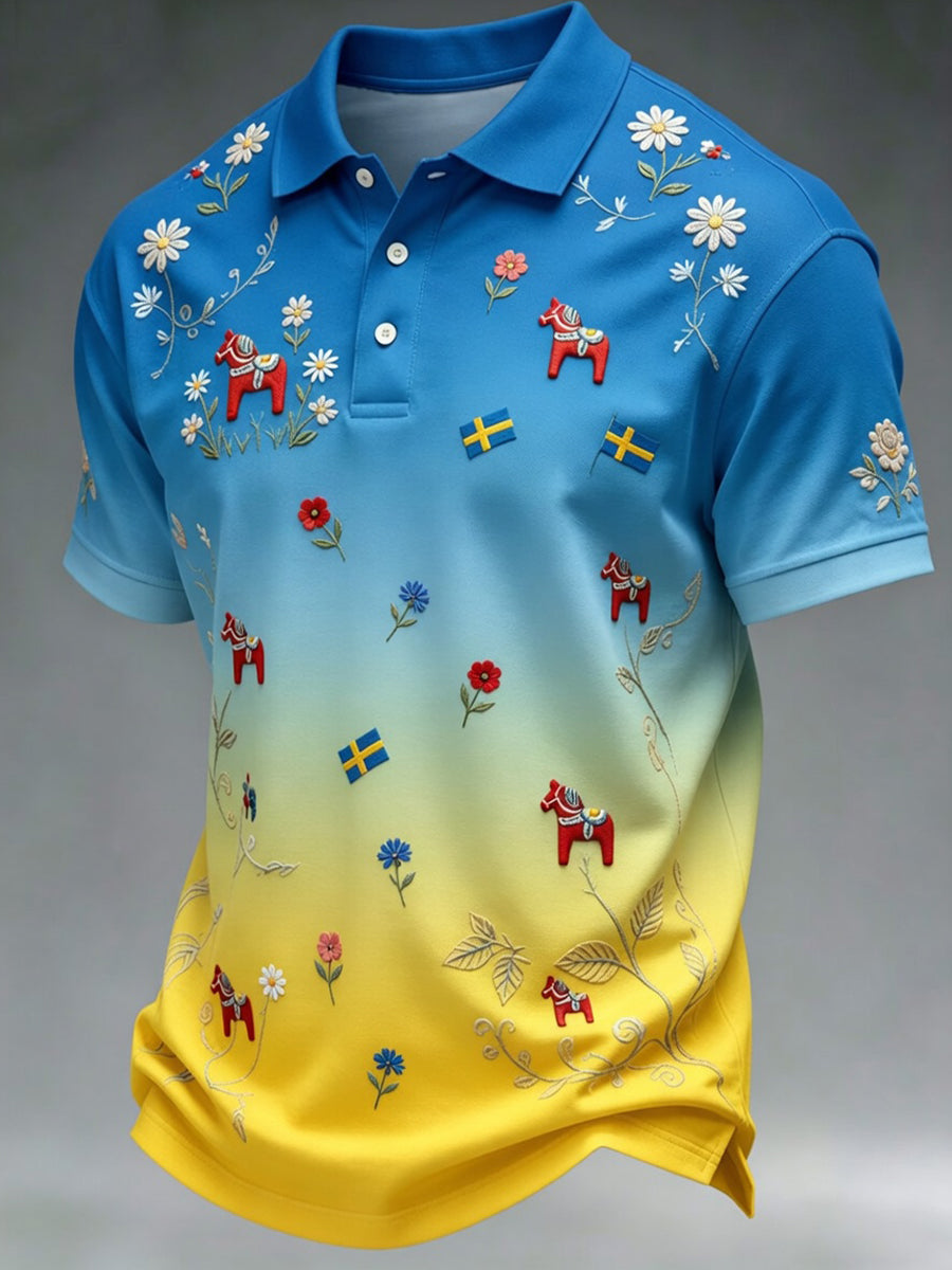 Retro Midsummer party art print polo shirt - Relaxed and comfortable