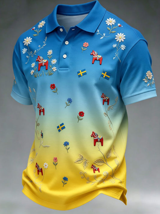 Retro Midsummer party art print polo shirt - Relaxed and comfortable