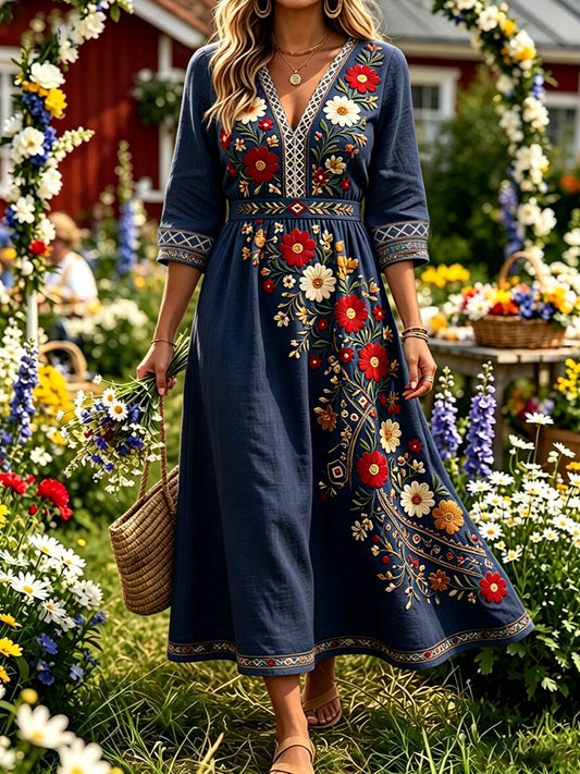 Retro Midsummer Festival Art Print Casual Dress