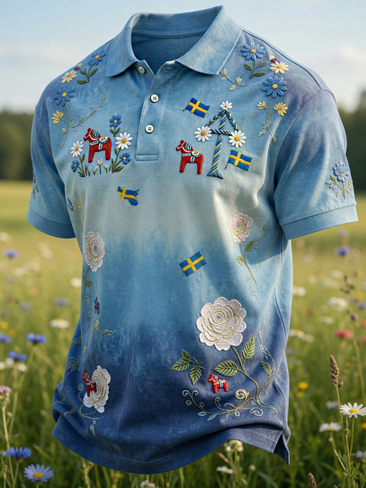 Retro Midsummer party art print polo shirt - Relaxed and comfortable