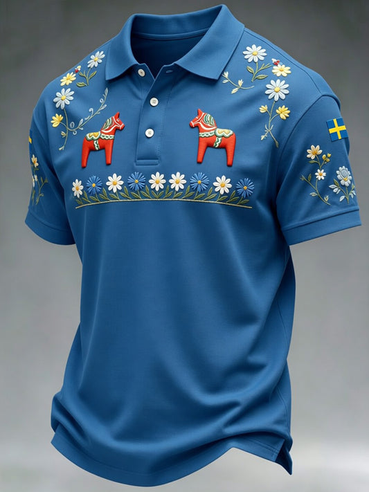 Retro Midsummer party art print polo shirt - Relaxed and comfortable