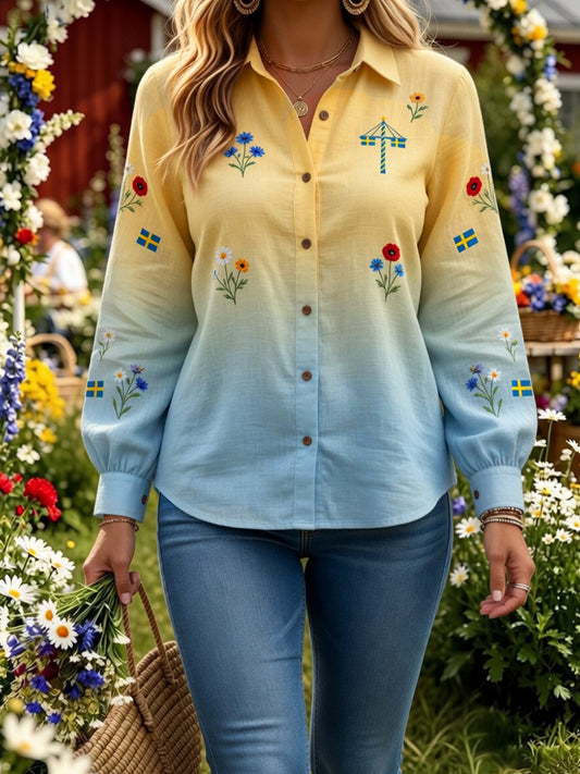 Retro Midsummer festival art print relaxed sweatshirt