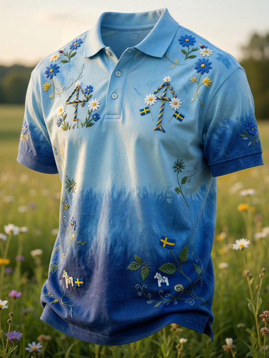 Retro Midsummer party art print polo shirt - Relaxed and comfortable