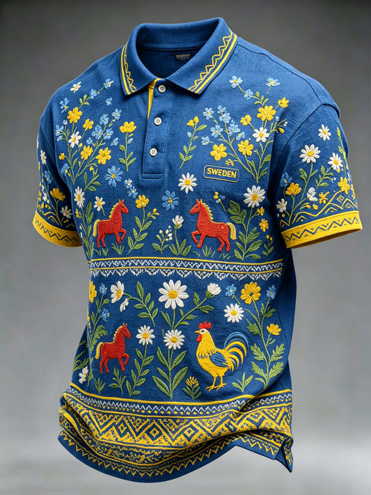 Men's Midsummer Floral Color Gradient Casual Polo Shirt