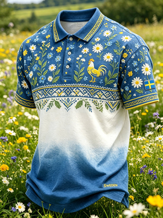 Men's Midsummer Floral Color Gradient Casual Polo Shirt