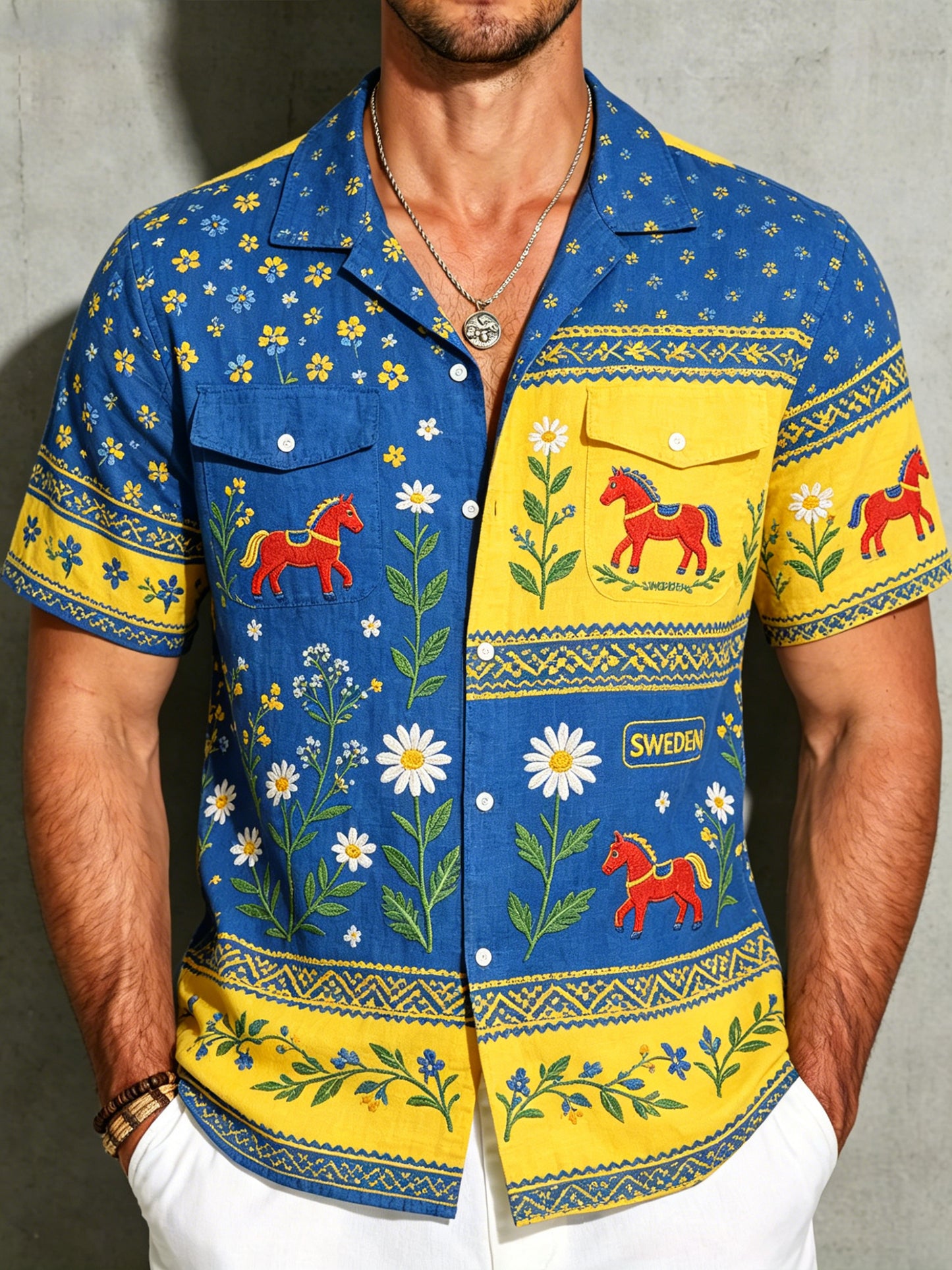 Herrens midsommar Festival Floral Cotton linne Casual tröja