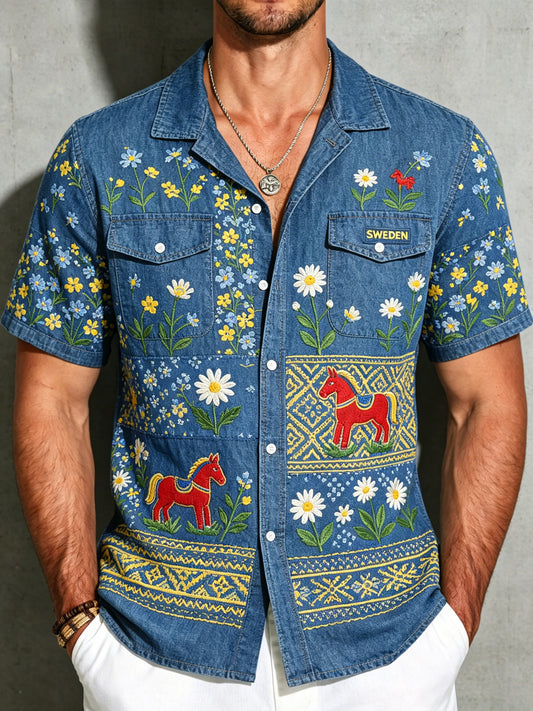Men's Dinner Party Floral Cotton Linen Casual Shirt