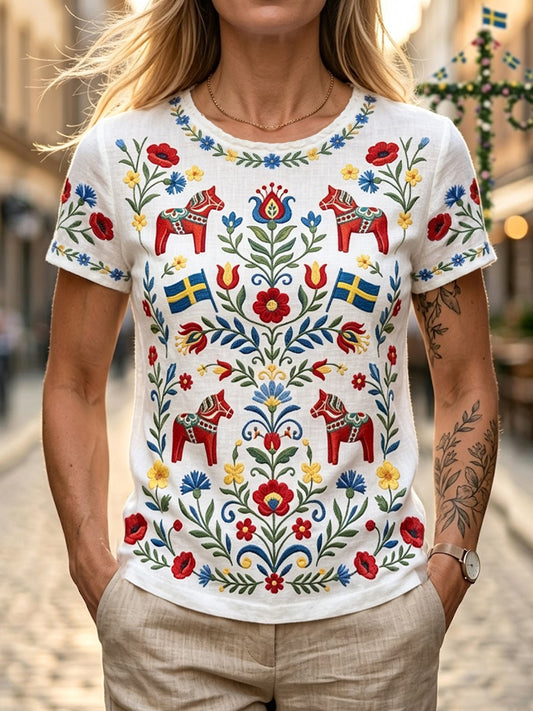 Ladies Retro Swedish Midsummer Floral Carousel Sweatshirt