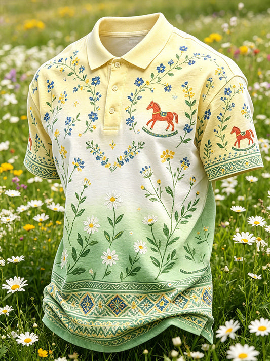 Men's polo shirt with midsummer floral pattern