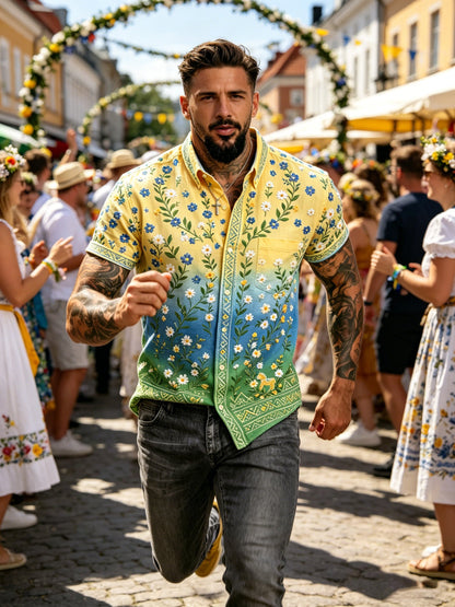 Men's short-sleeved shirt with art print commemorating the Midsummer celebration