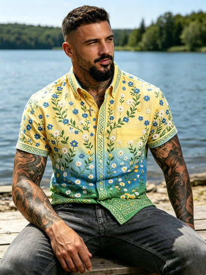 Men's short-sleeved shirt with art print commemorating the Midsummer celebration