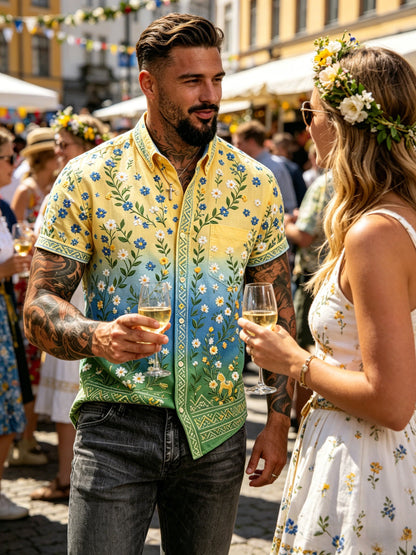 Men's short-sleeved shirt with art print commemorating the Midsummer celebration