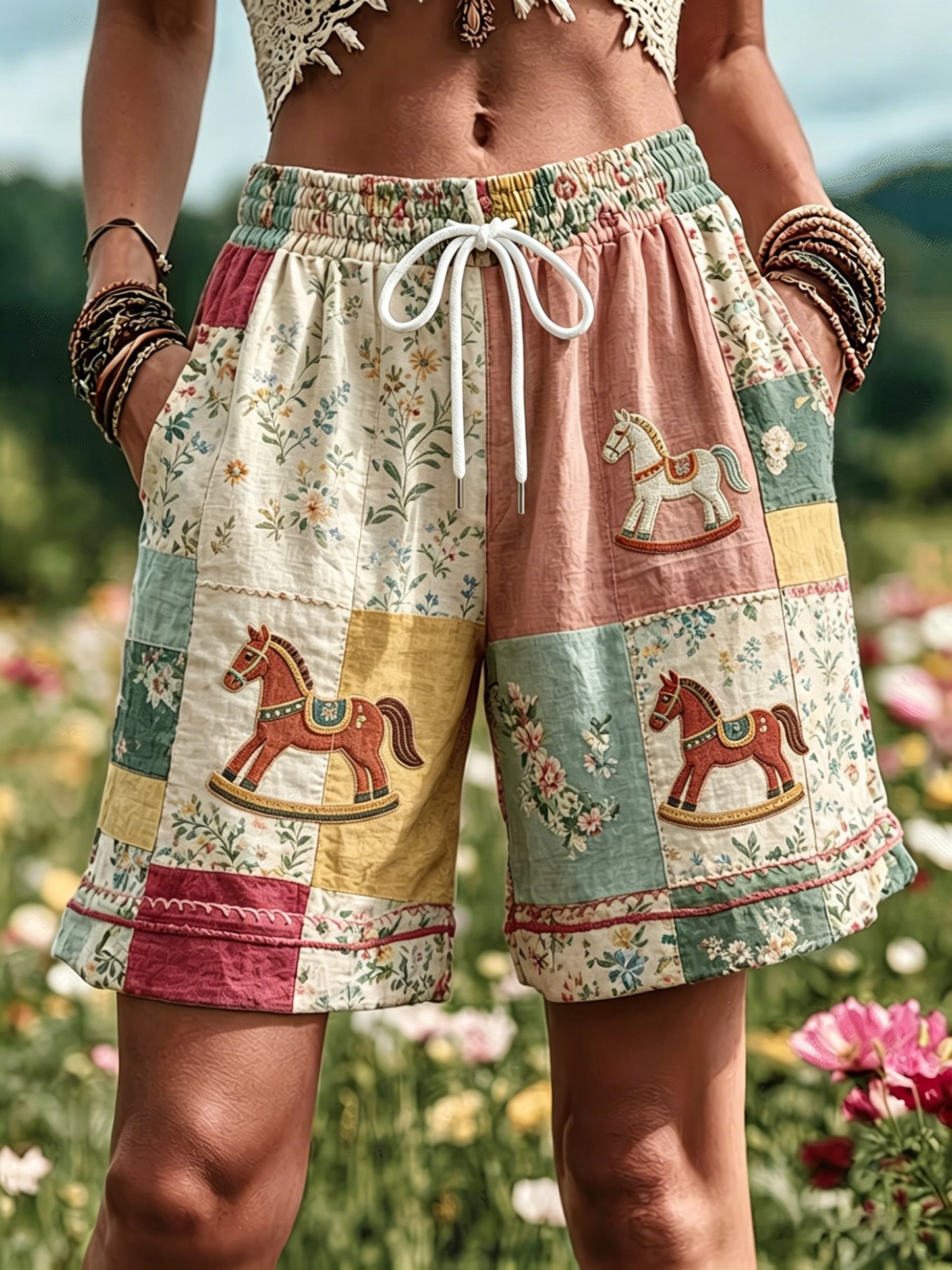 Ladies' Swedish Midsummer festival keepsake art print shorts