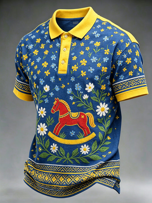 Men's polo shirt with midsummer floral pattern