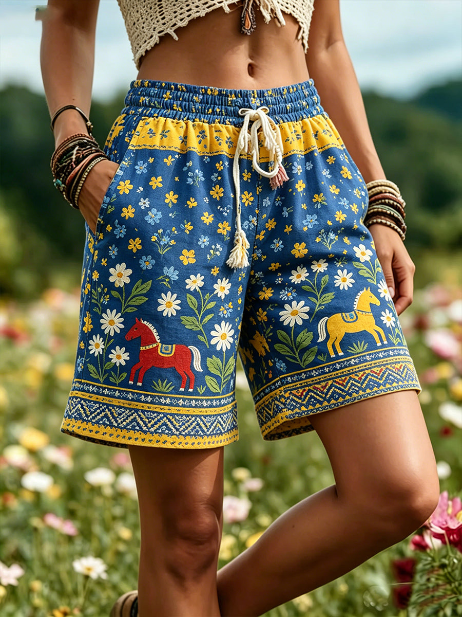Ladies' Swedish Midsummer festival keepsake art print shorts