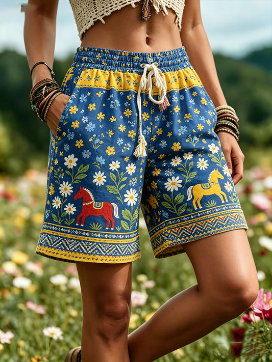 Ladies' Swedish Midsummer festival keepsake art print shorts