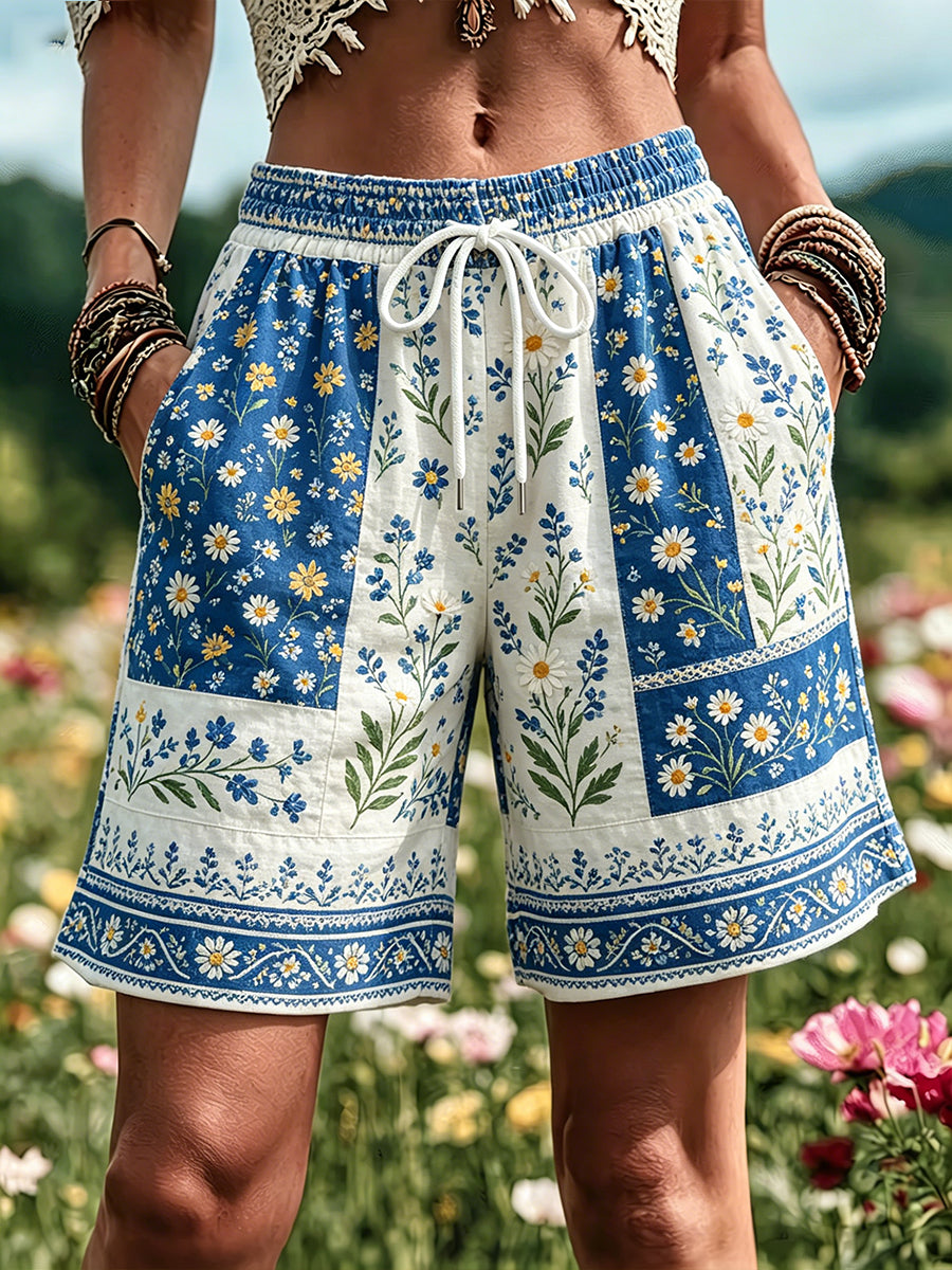 Ladies' Swedish Midsummer festival keepsake art print shorts