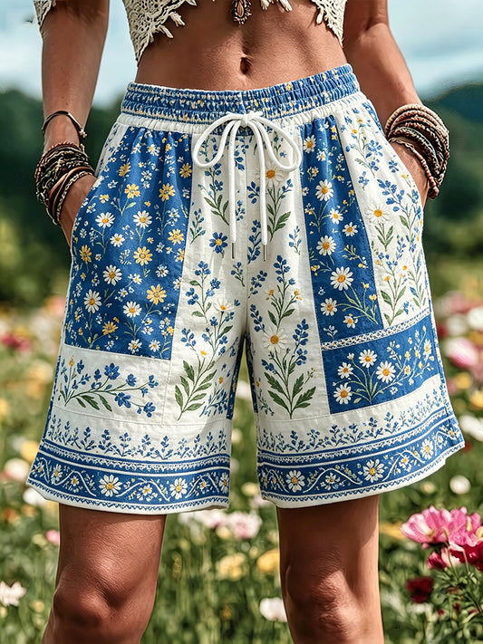 Ladies' Swedish Midsummer festival keepsake art print shorts