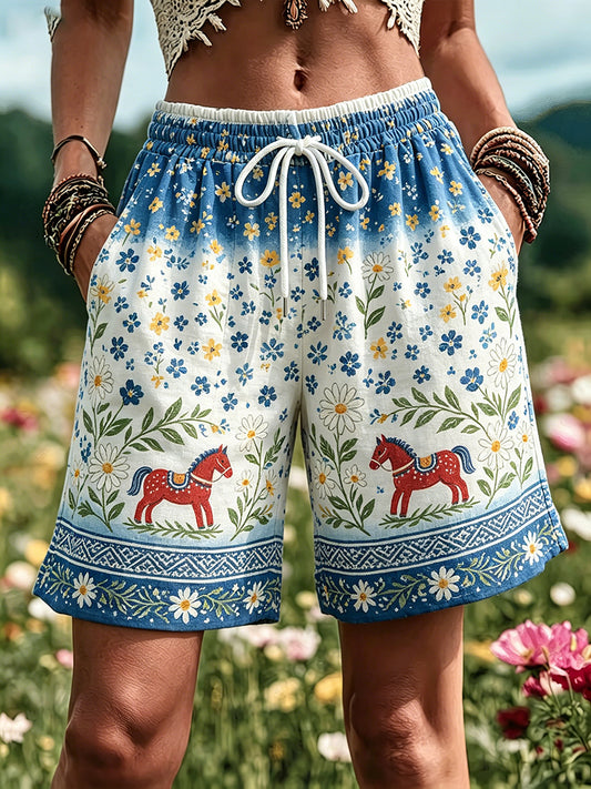 Ladies' Swedish Midsummer festival keepsake art print shorts