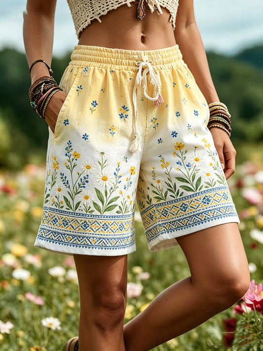 Ladies' Swedish Midsummer festival keepsake art print shorts